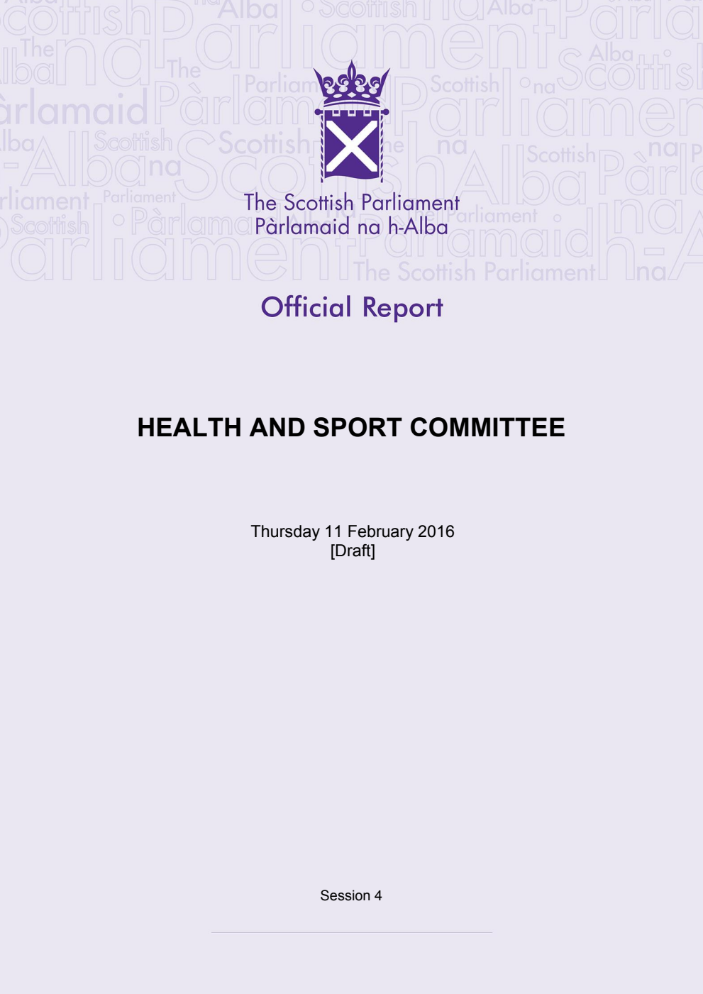 Health and Sport Committee 10th Meeting 2016, 11 February 2016 [Draft]