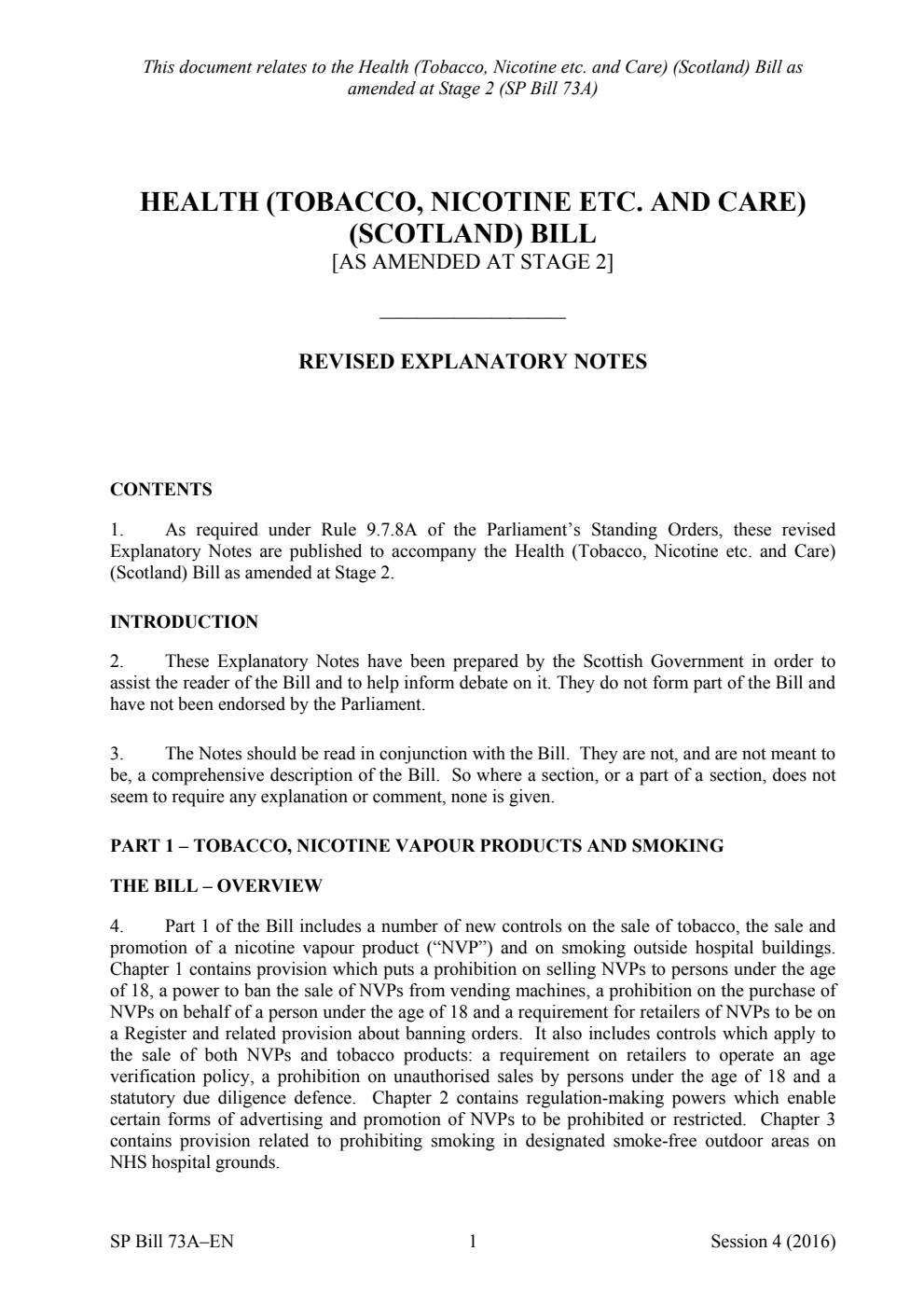Health (Tobacco, Nicotine etc. and Care) (Scotland) Bill [As Amended at Stage 2] Revised Explanatory Notes