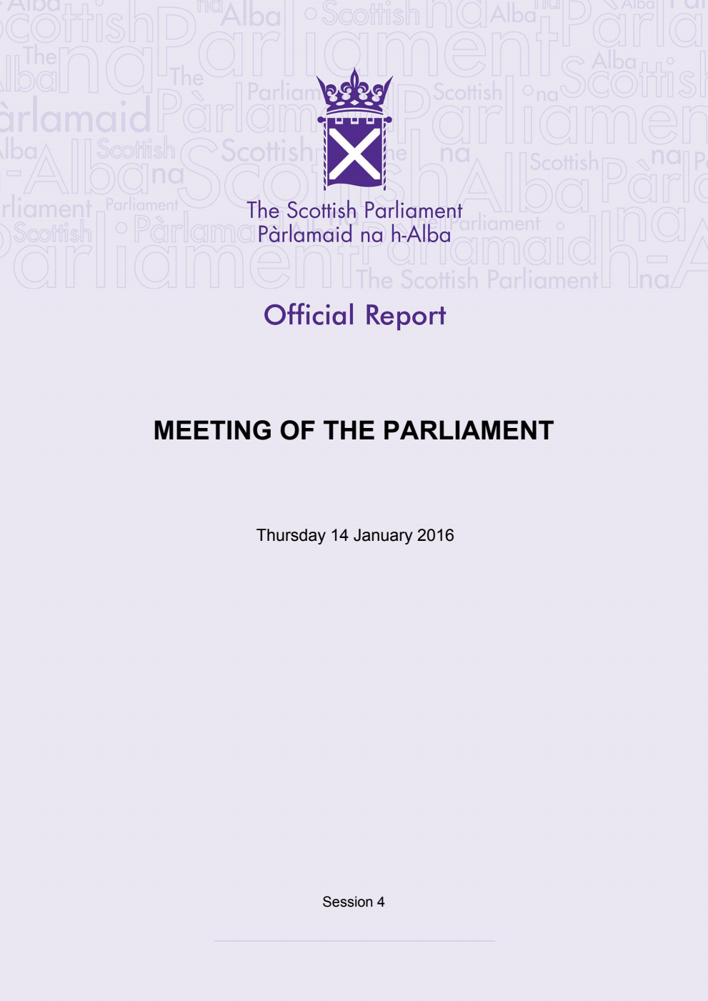Official Report Meeting of the Parliament Thursday 14 January 2016 [Final]