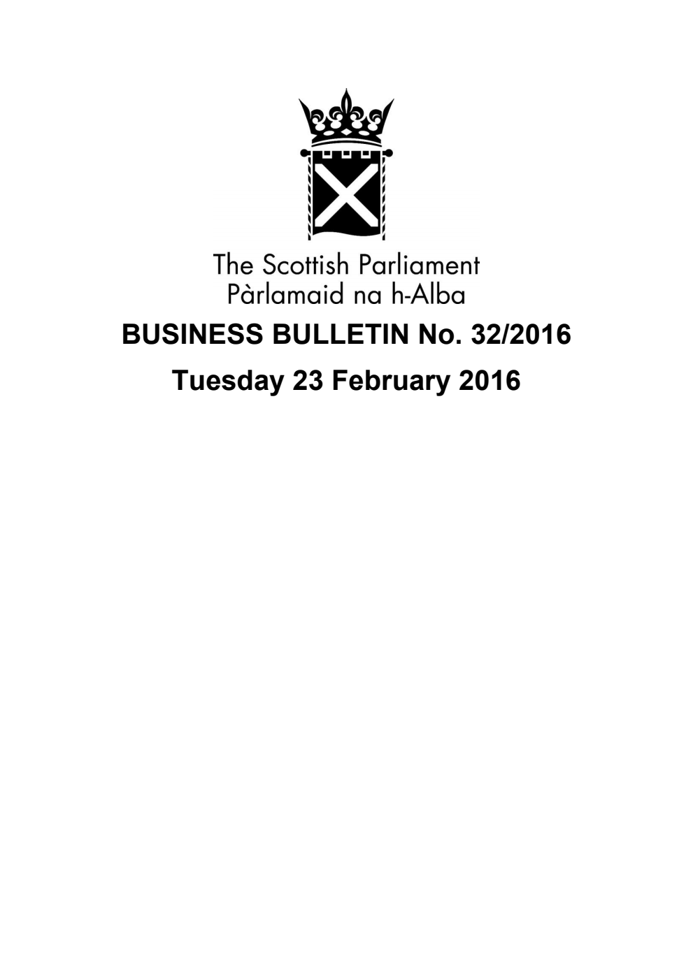 Business Bulletin No. 32/2016, Tuesday 23rd February 2016, Revised (Section A)