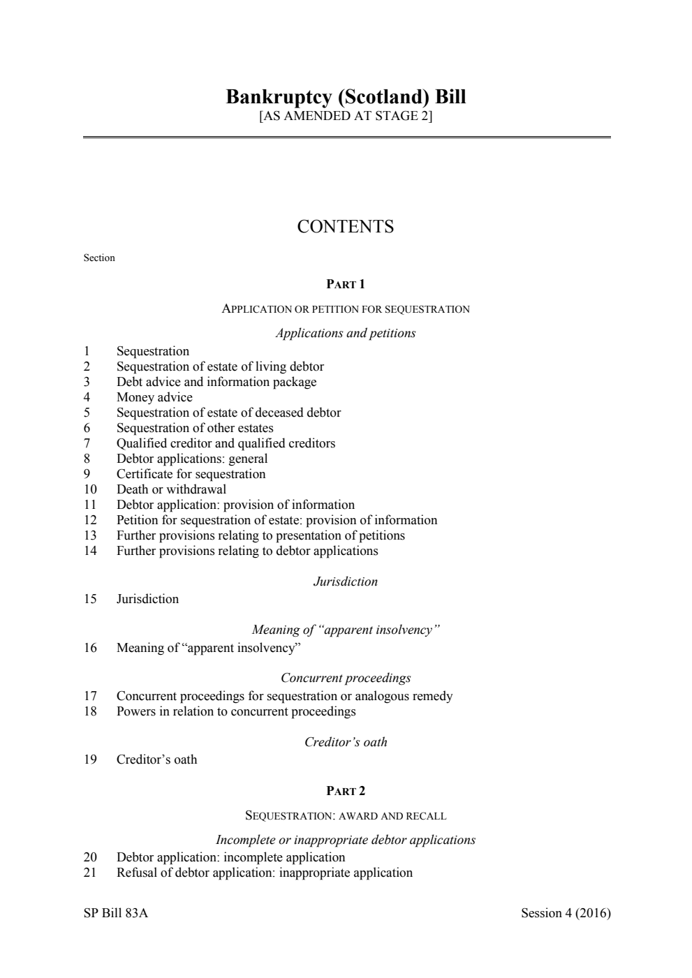 Bankruptcy (Scotland) Bill [As amended at stage 2]