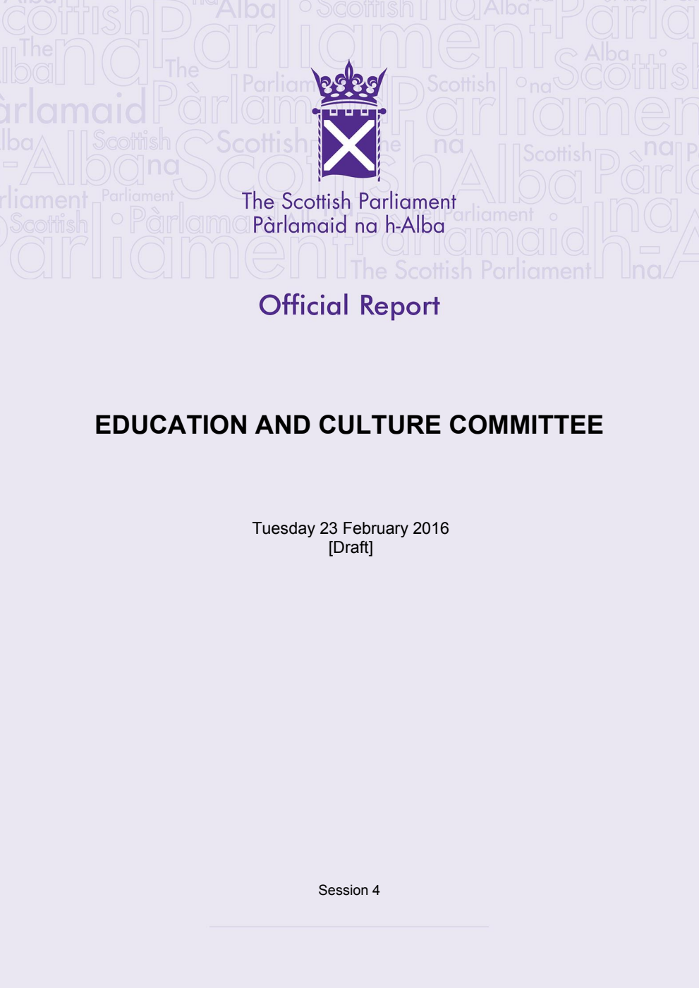 Education and Culture Committee 6th Meeting 2016, 23 February 2016 [Draft]