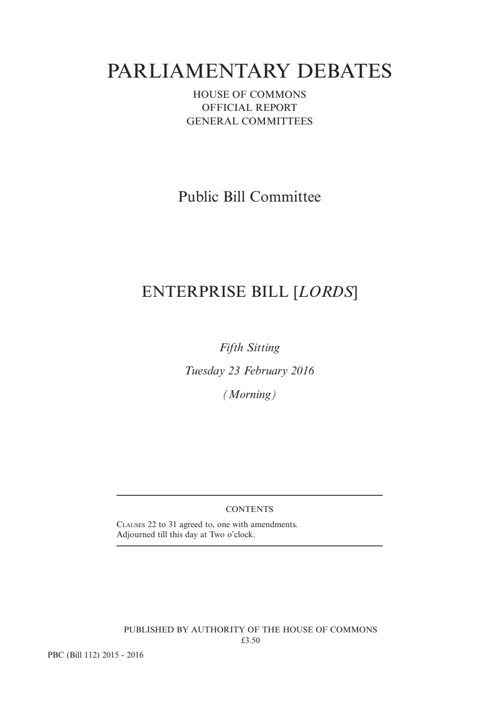 Enterprise Public Bill Committee 5th Sitting 23rd February 2016 AM