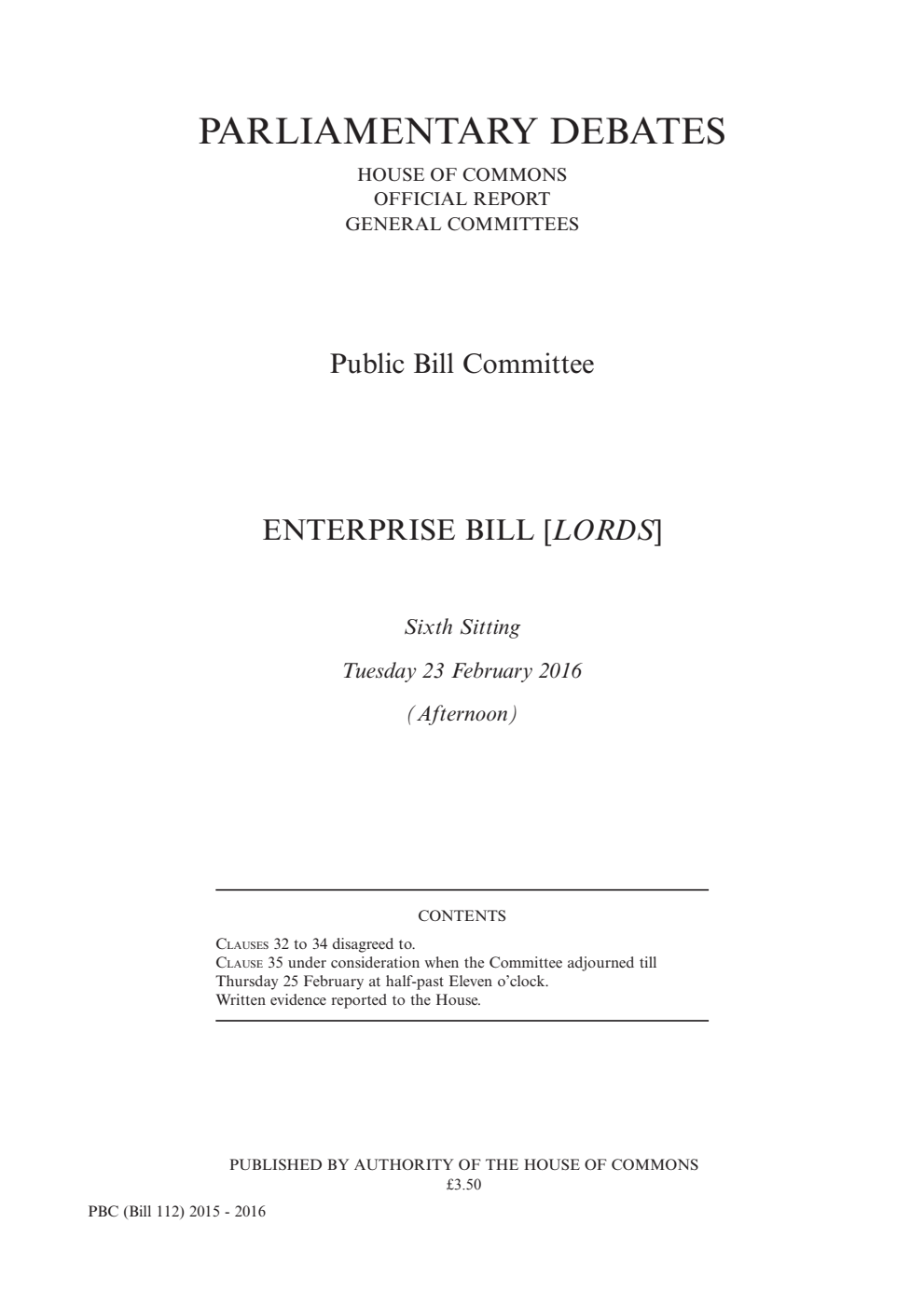 Enterprise Public Bill Committee 6th Sitting 23rd February 2016 PM