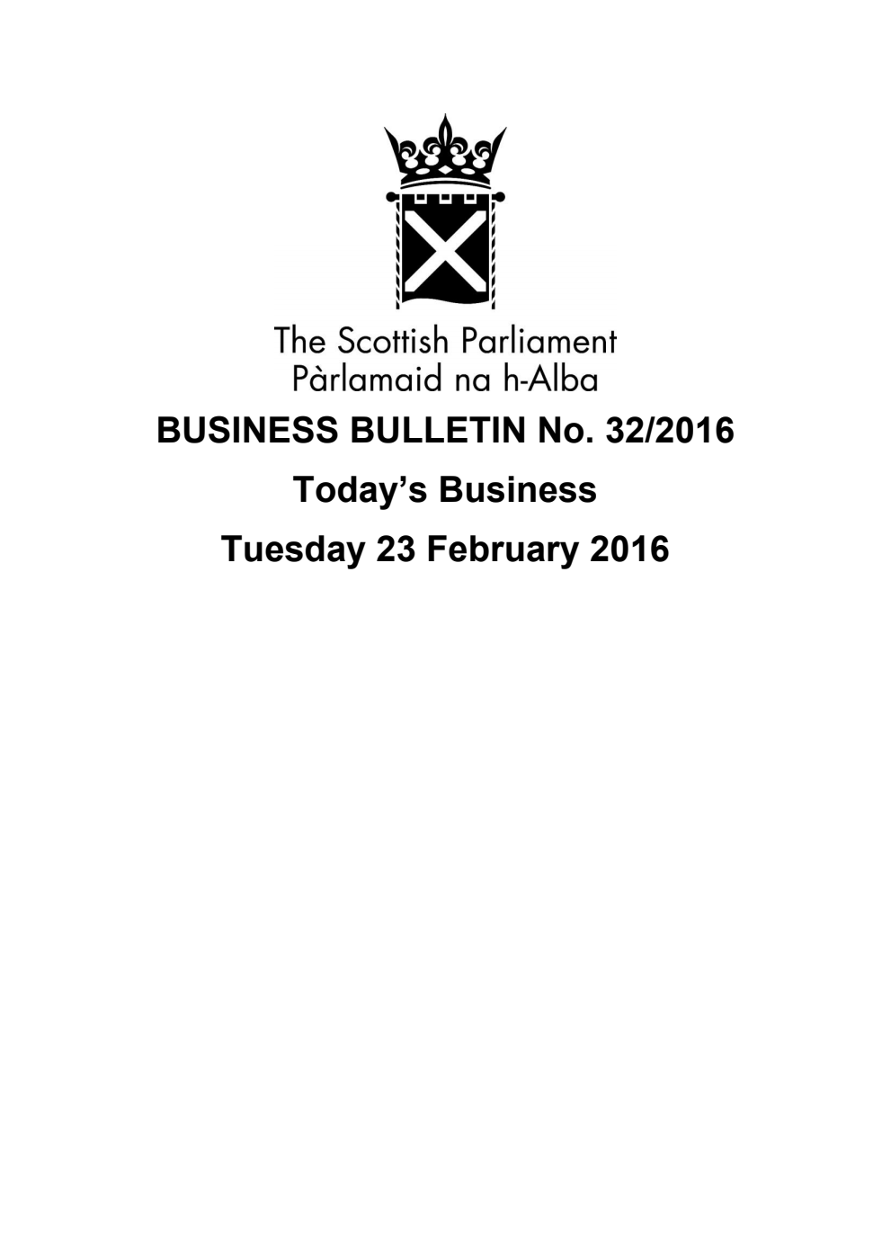 Business Bulletin No. 32/2016, Tuesday 23rd February 2016, 2nd Revised (Section A)