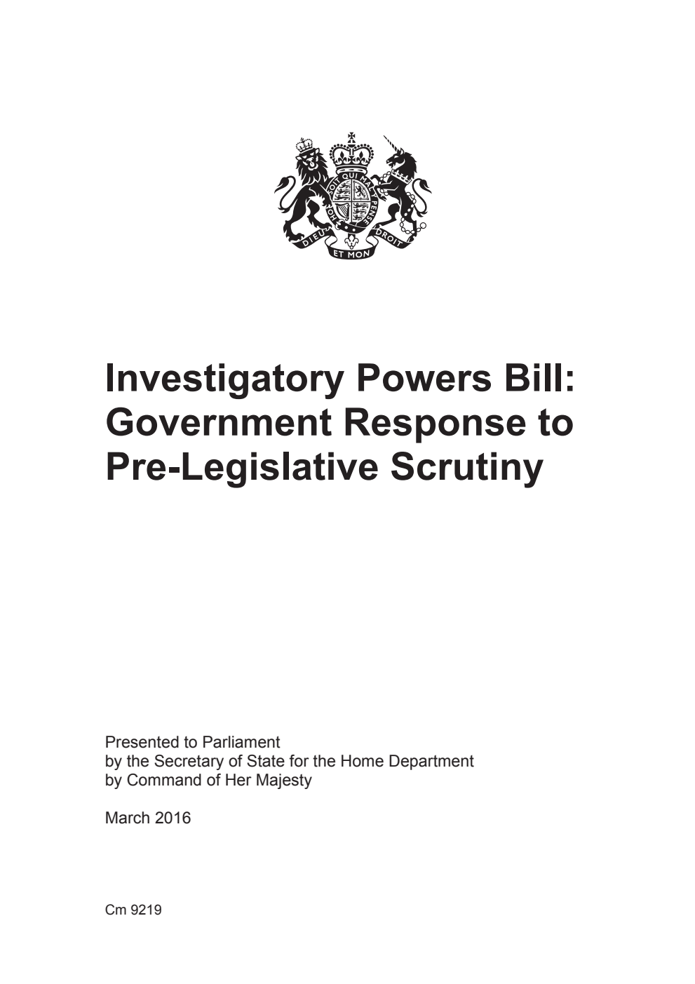 Investigatory Powers Bill: Government Response to Pre-Legislative Scrutiny