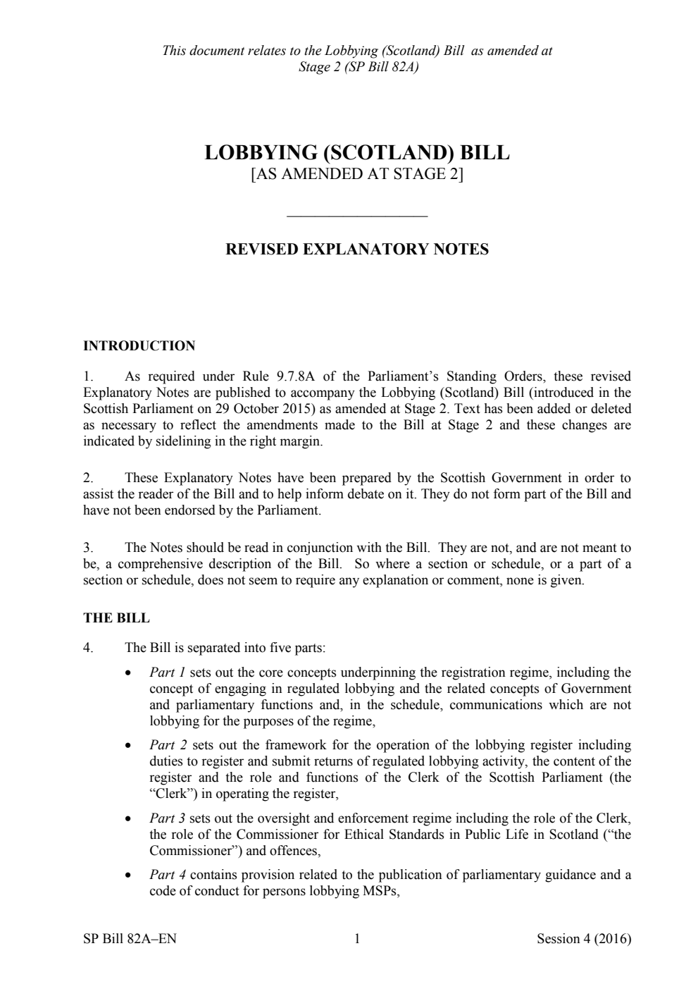 Lobbying (Scotland) Bill [As amended at stage 2] Revised Explanatory Notes