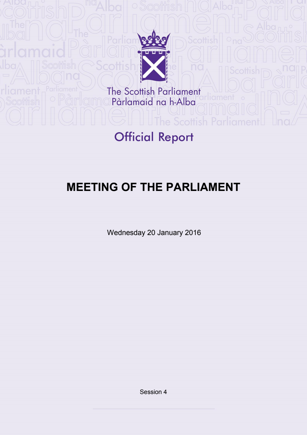 Official Report Meeting of the Parliament Wednesday 20 January 2016 [Final]