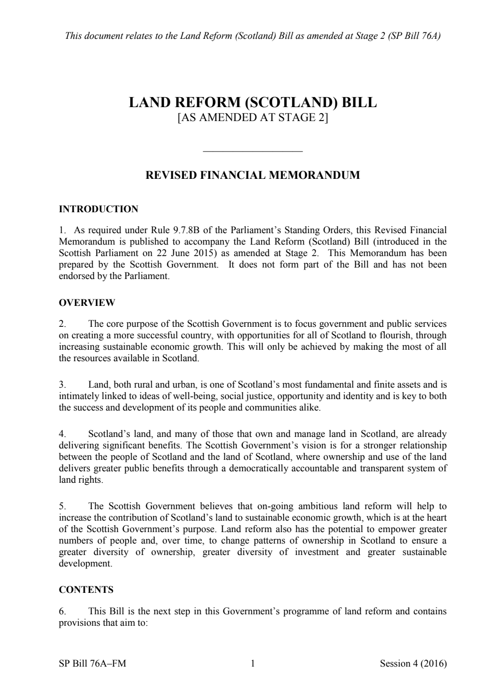 Land Reform (Scotland) Bill [As amended at stage 2] Revised Financial Memorandum