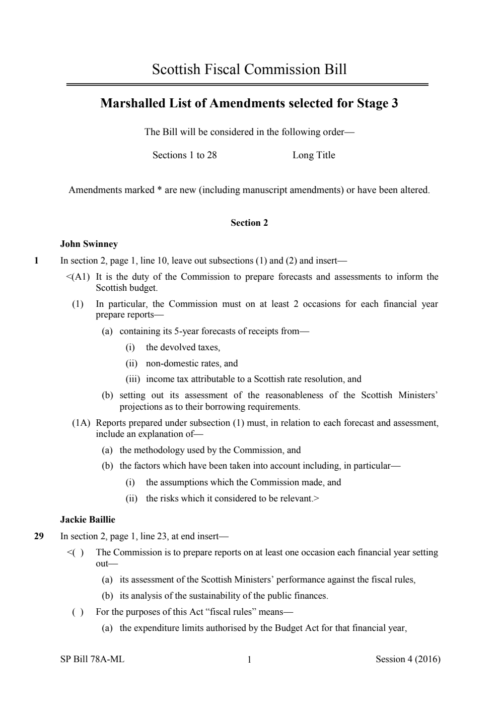 Scottish Fiscal Commission Bill Marshalled List of Amendments selected for Stage 3