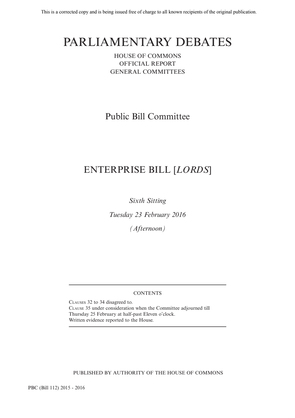 Enterprise Public Bill Committee 6th Sitting 23rd February 2016 PM Corrected reprint
