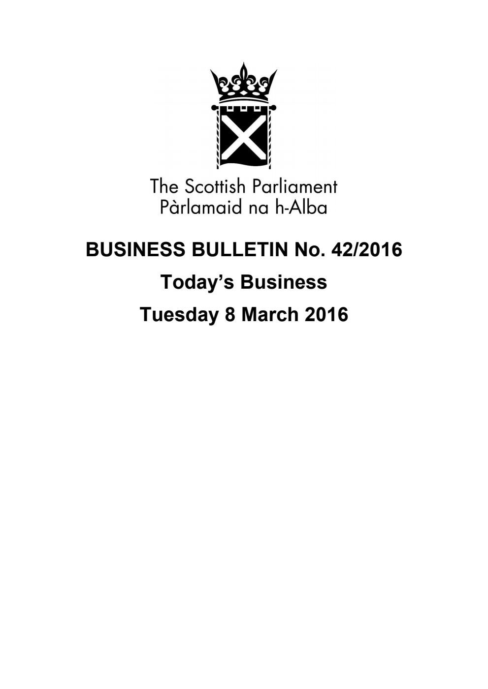 Business Bulletin No. 42/2016, Tuesday 8th March 2016, 2nd Revised (Section A)