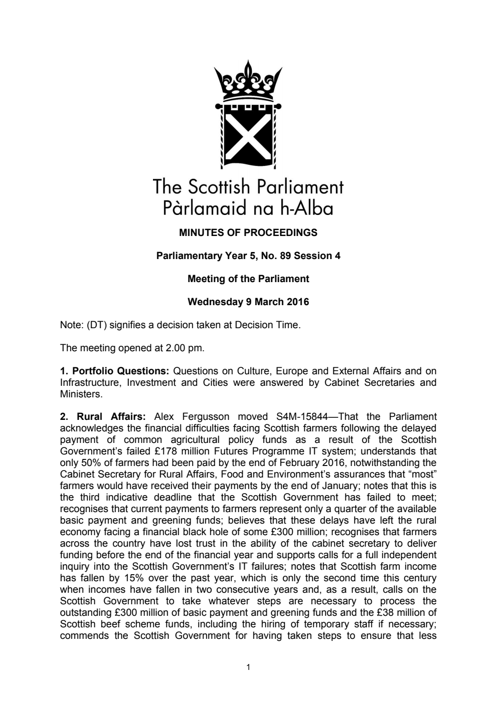 Minutes of Proceedings 9 March 2016 Vol. 5, No. 89 Session 4