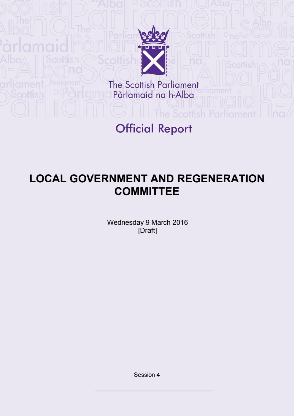 Local Government and Regeneration Committee 9th Meeting 2016, 9 March 2016 [Draft]