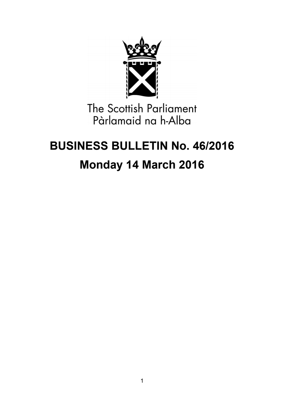 Business Bulletin No. 46/2016, Monday 14th March 2016