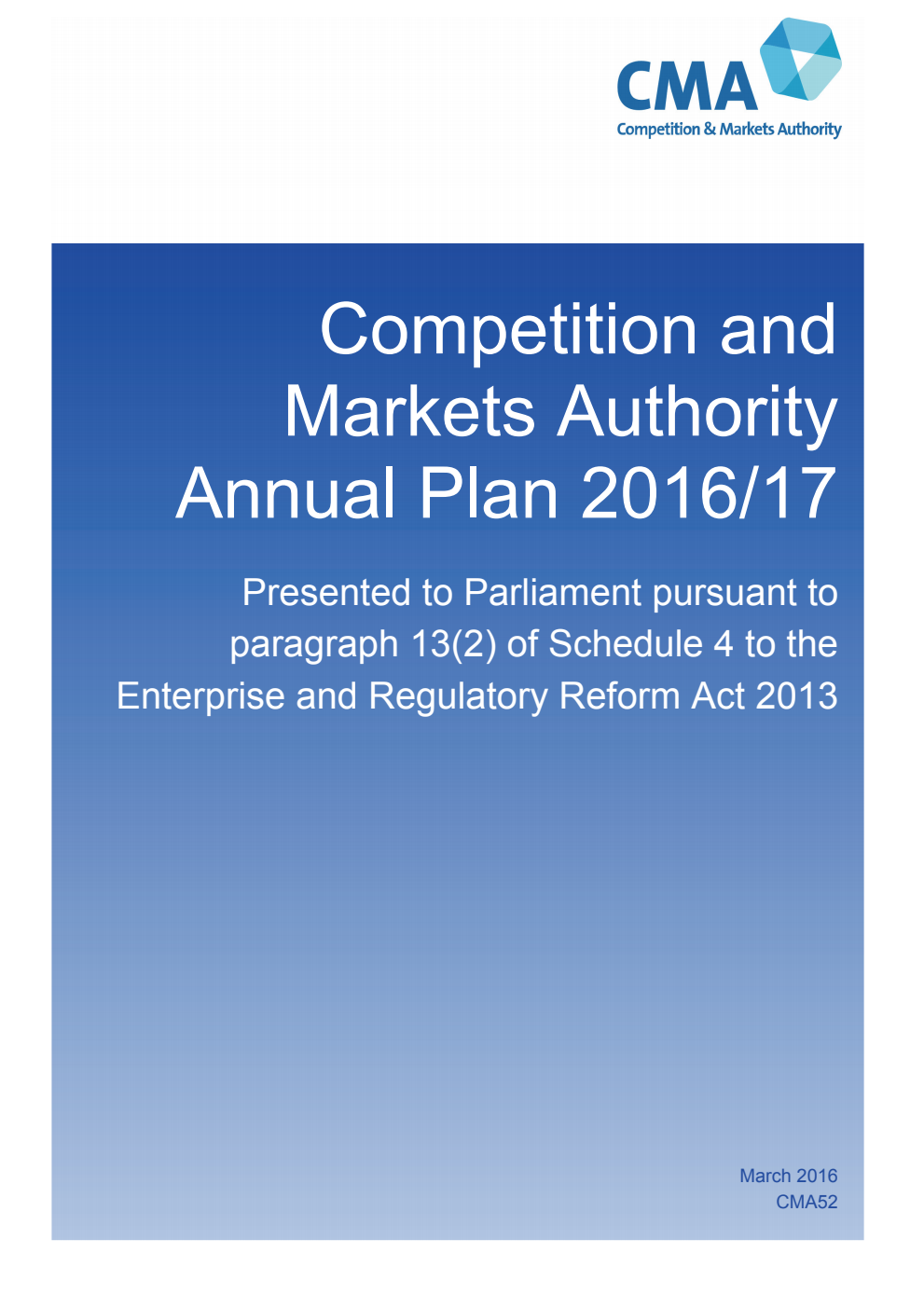 Competition and Markets Authority Annual Plan 2016/17