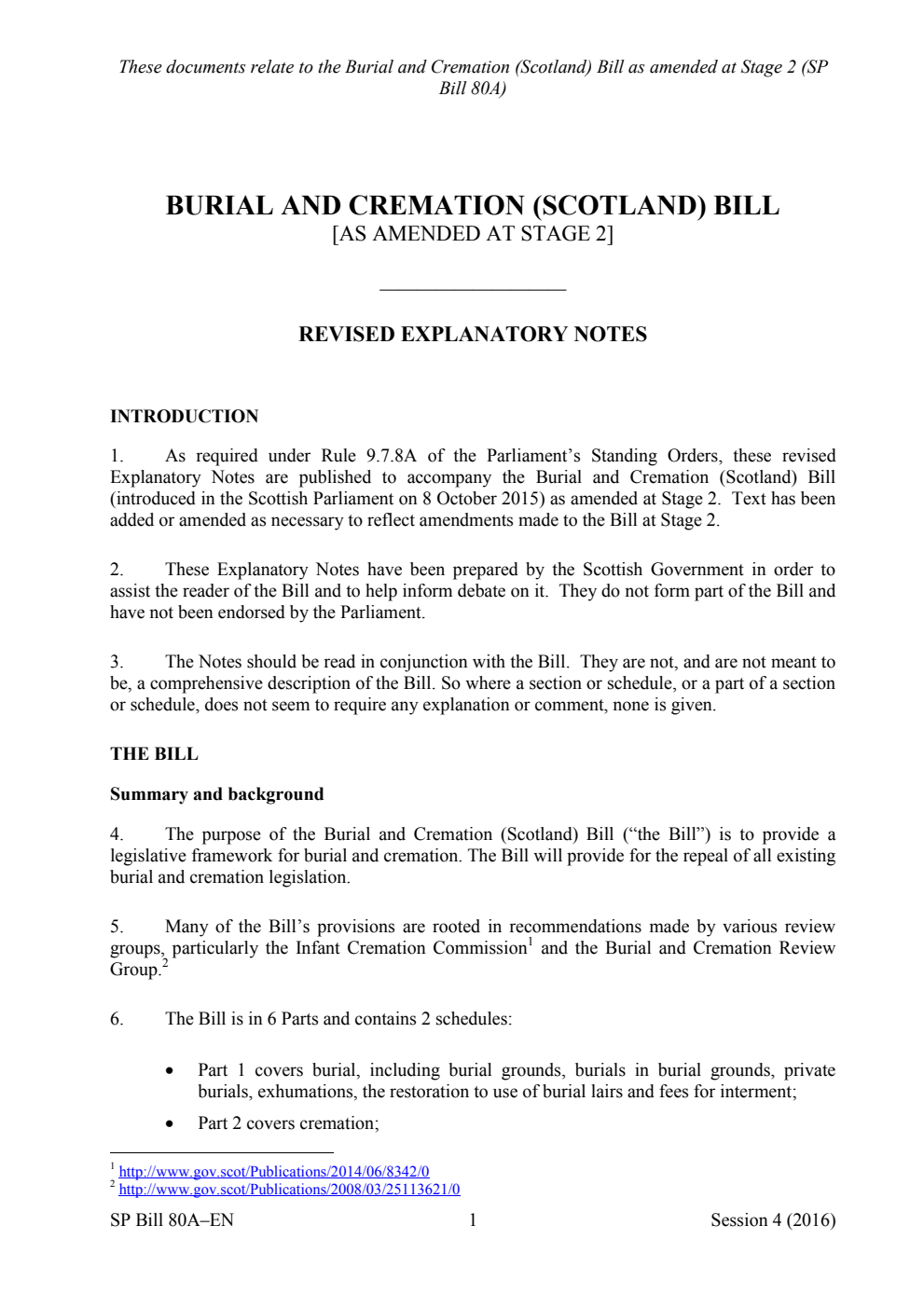 Burial and Cremation (Scotland) Bill [As Amended at Stage 2] Revised Explanatory Notes