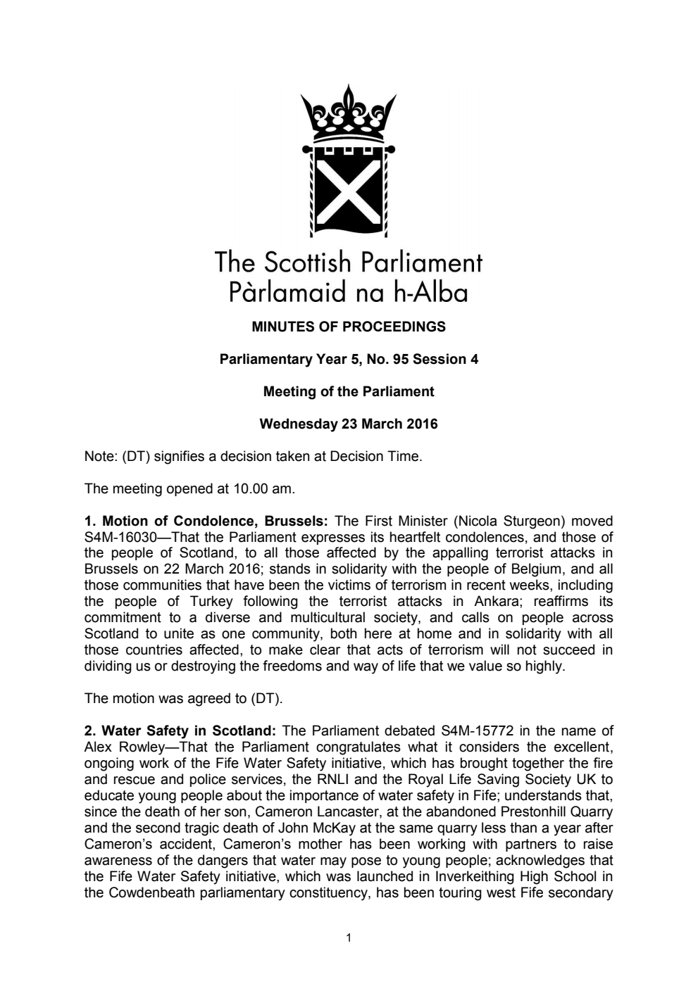 Minutes of Proceedings 23 March 2016 Vol. 5, No. 95 Session 4