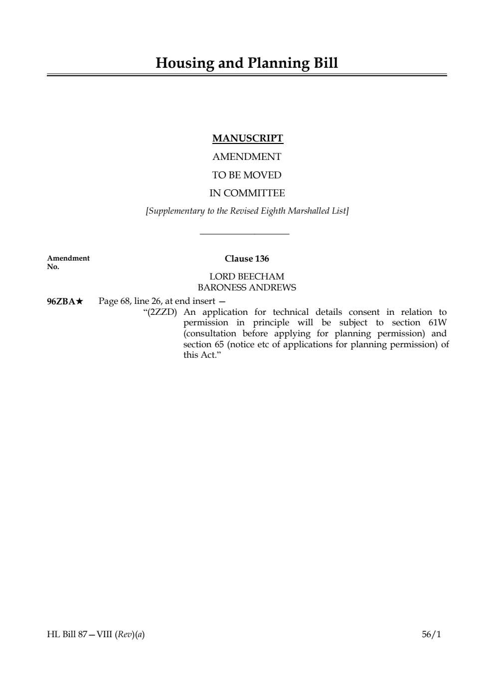 Housing and Planning Bill Lords Amendments