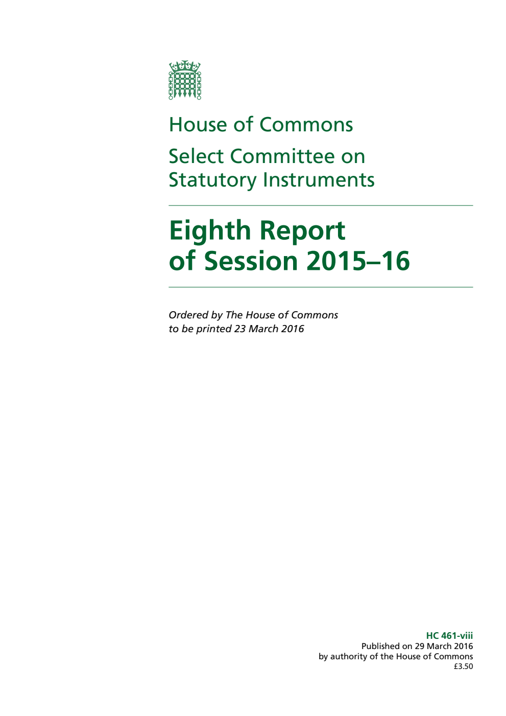 Statutory Instruments Committee 8th Report of Session 2015-16