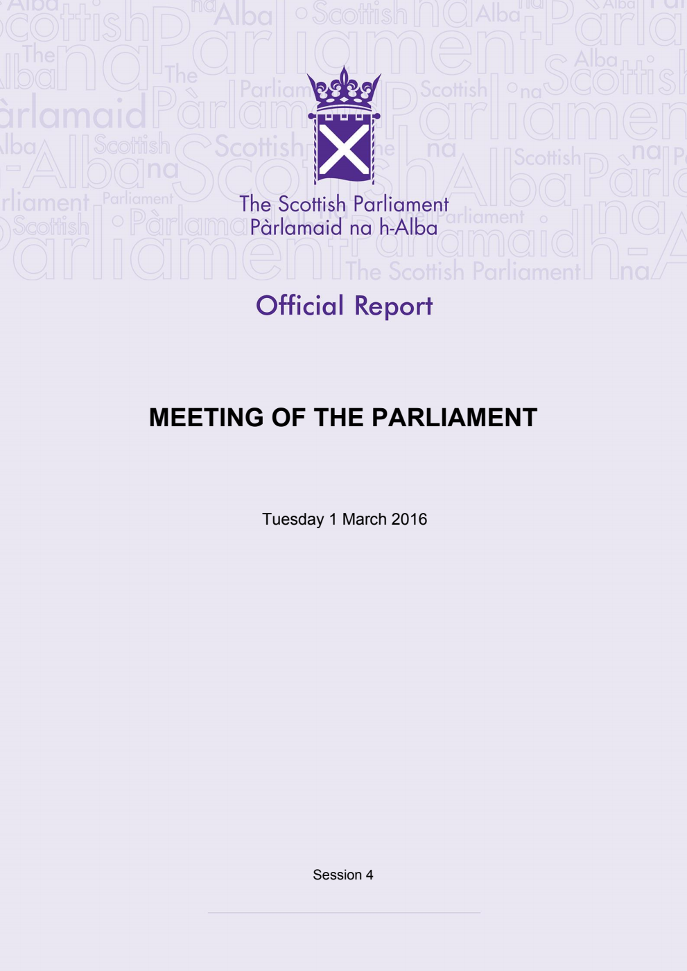Official Report Meeting of the Parliament Tuesday 1 March 2016 [Final]