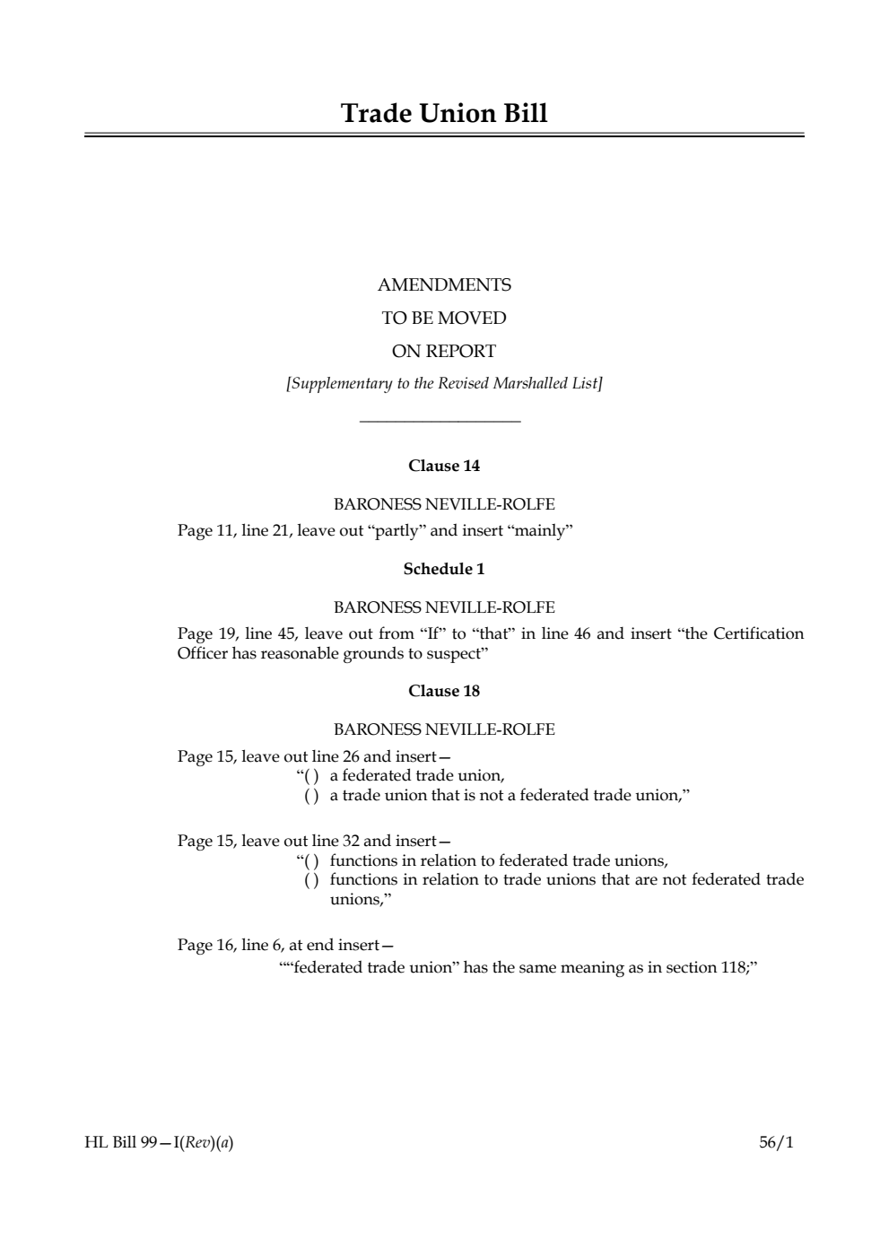 Trade Union Bill Lords Amendments