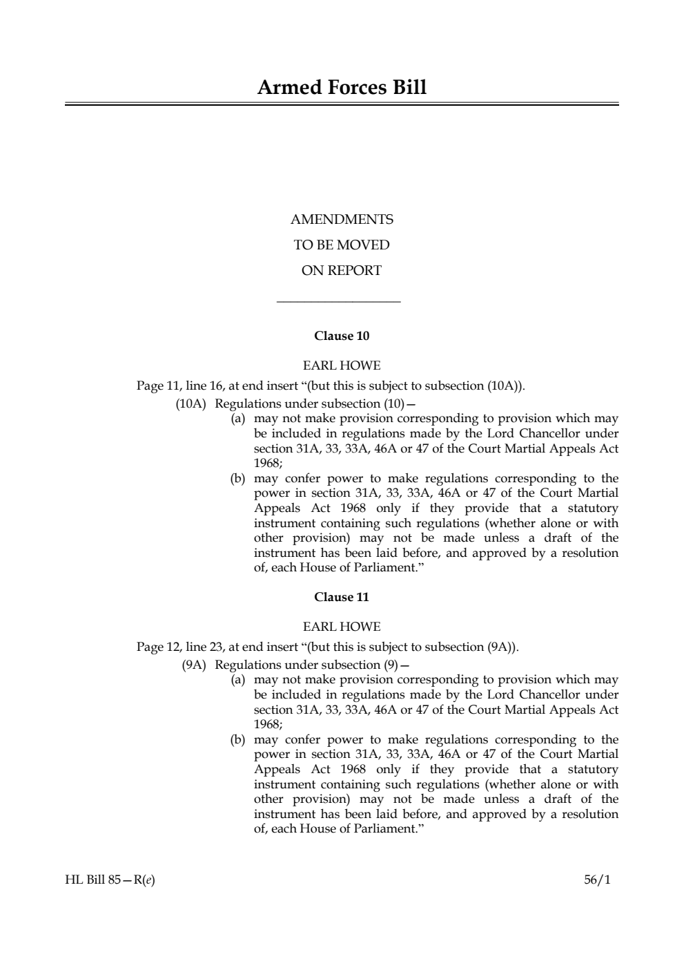 Armed Forces Bill Lords Amendments