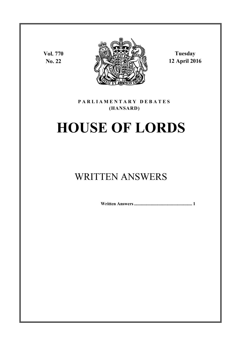 HOL Daily Report Written Statements and Answers 12.04.16