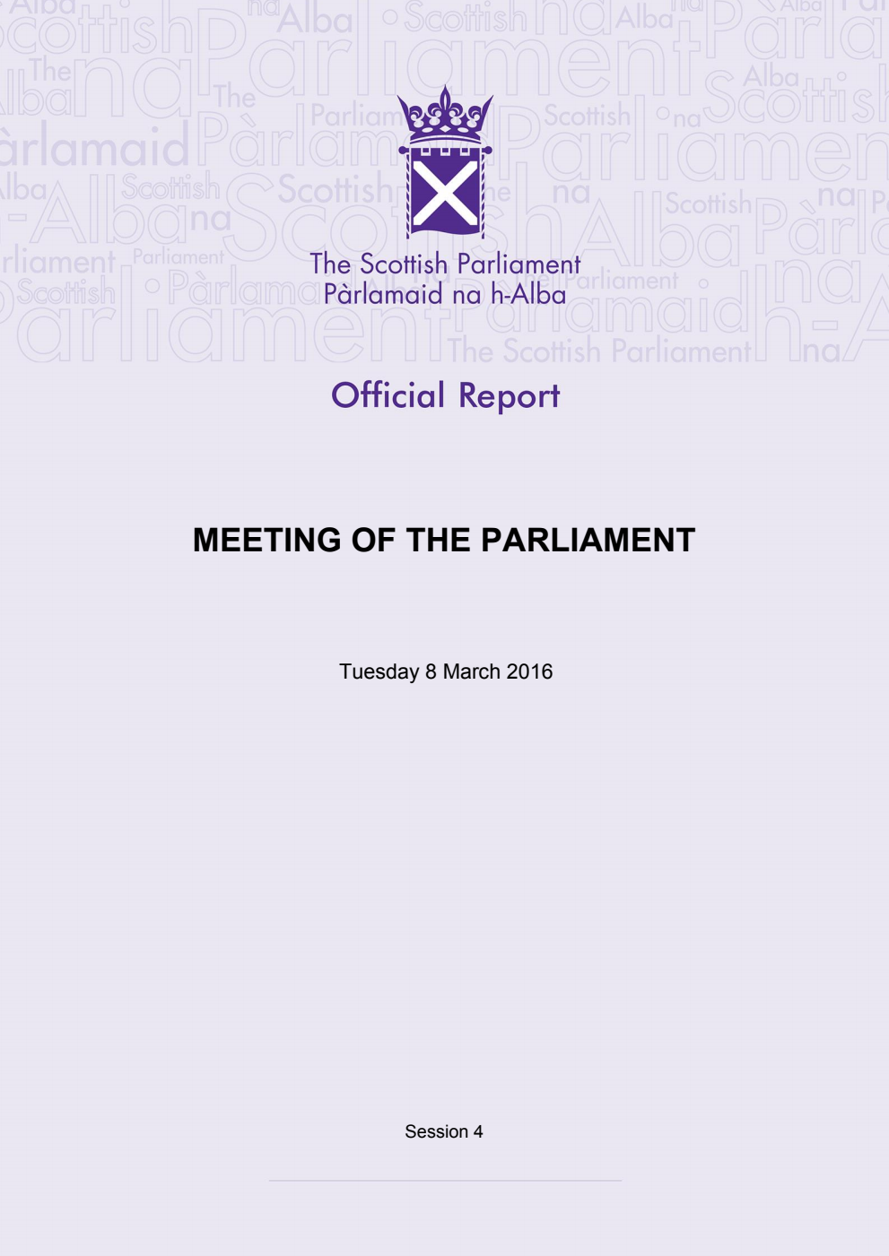 Official Report Meeting of the Parliament Tuesday 8 March 2016 [Final]