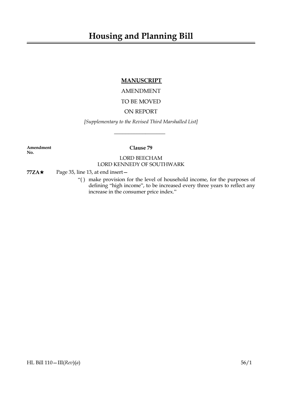 Housing and Planning Bill Lords Amendments