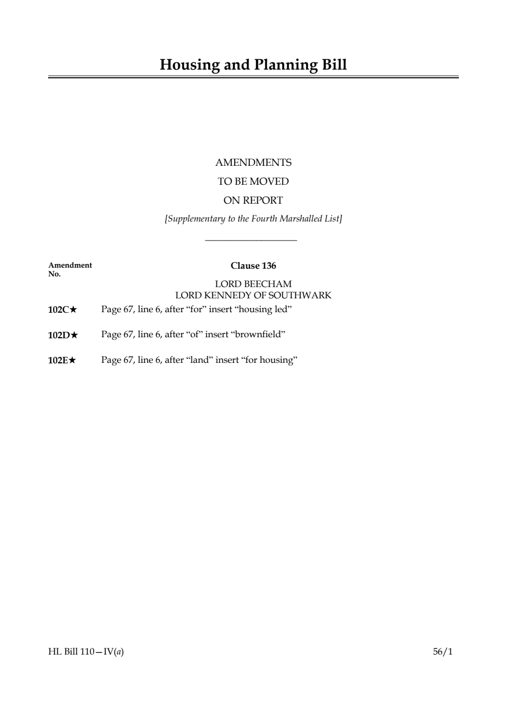 Housing and Planning Bill Lords Amendments
