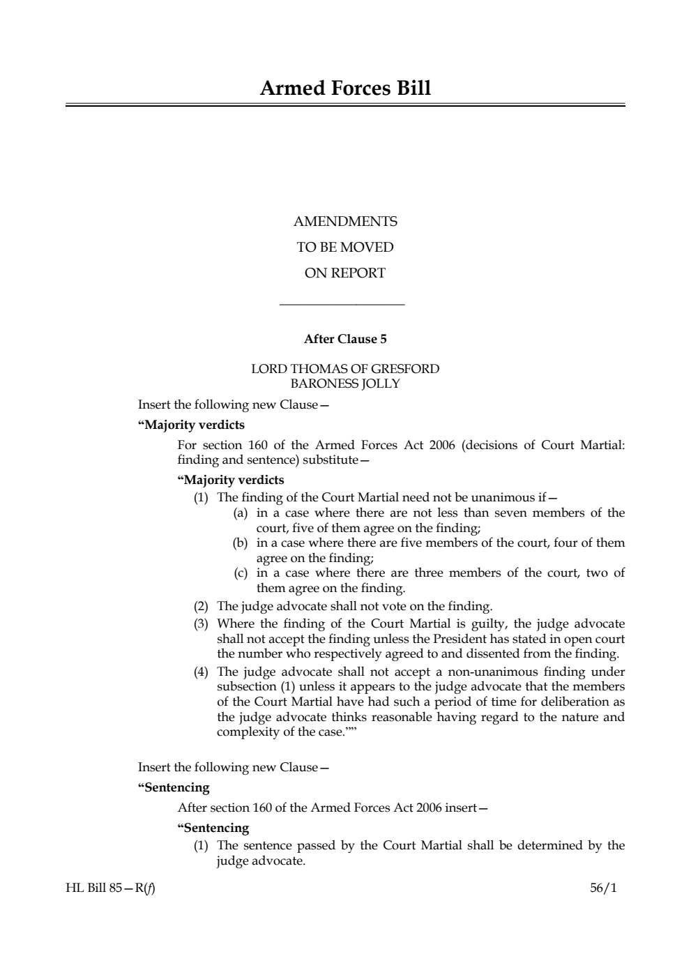 Armed Forces Bill Lords Amendments