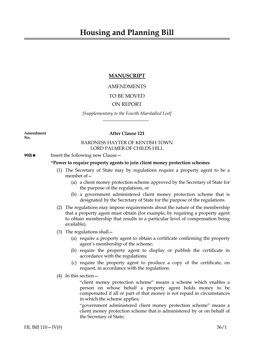 Housing and Planning Bill Lords Amendments