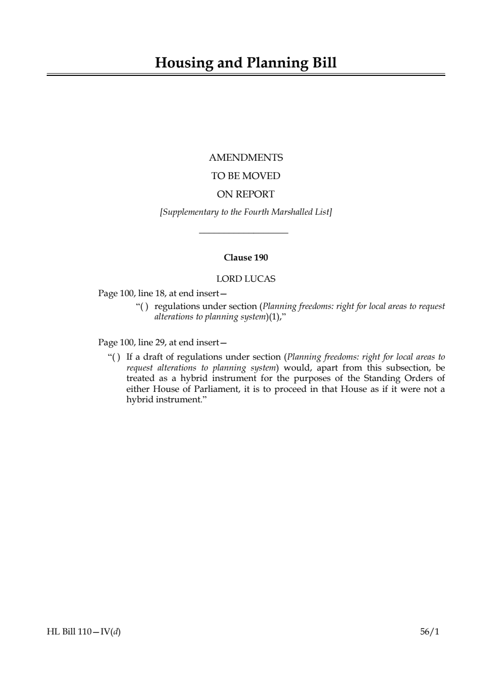 Housing and Planning Bill Lords Amendments