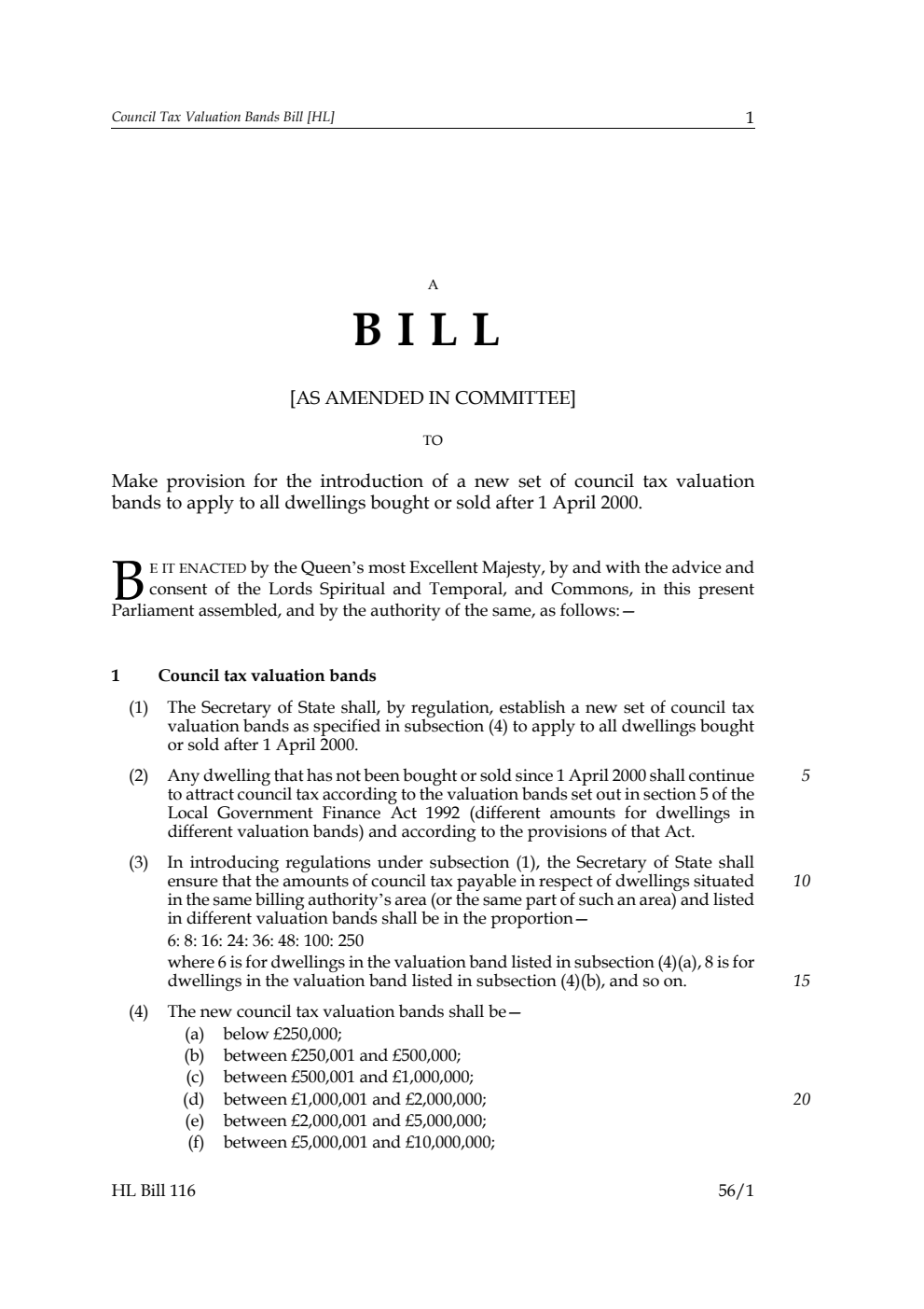 Council Tax Valuation Bands Bill [as amended in Committee]