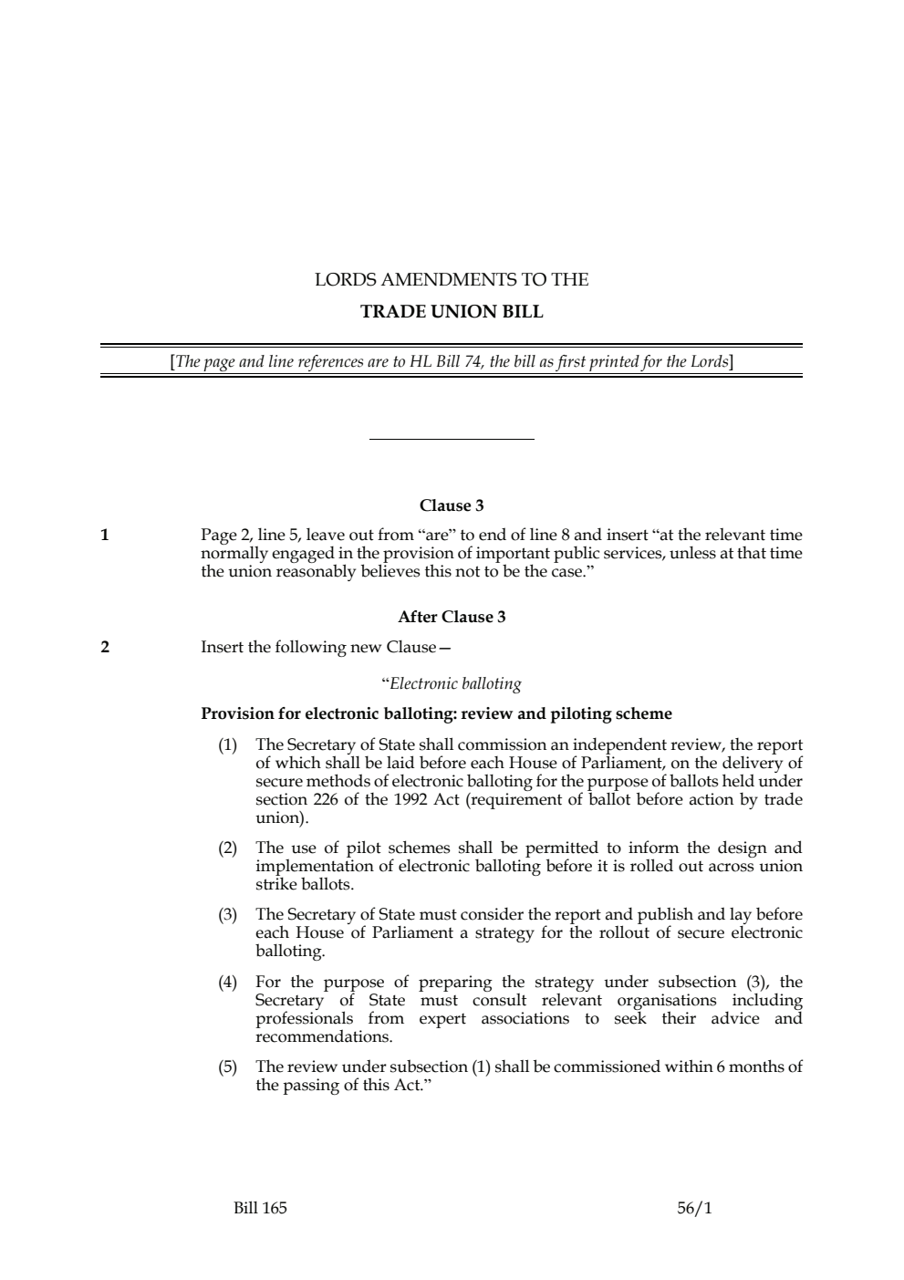 Lords Amendments to the Trade Union Bill