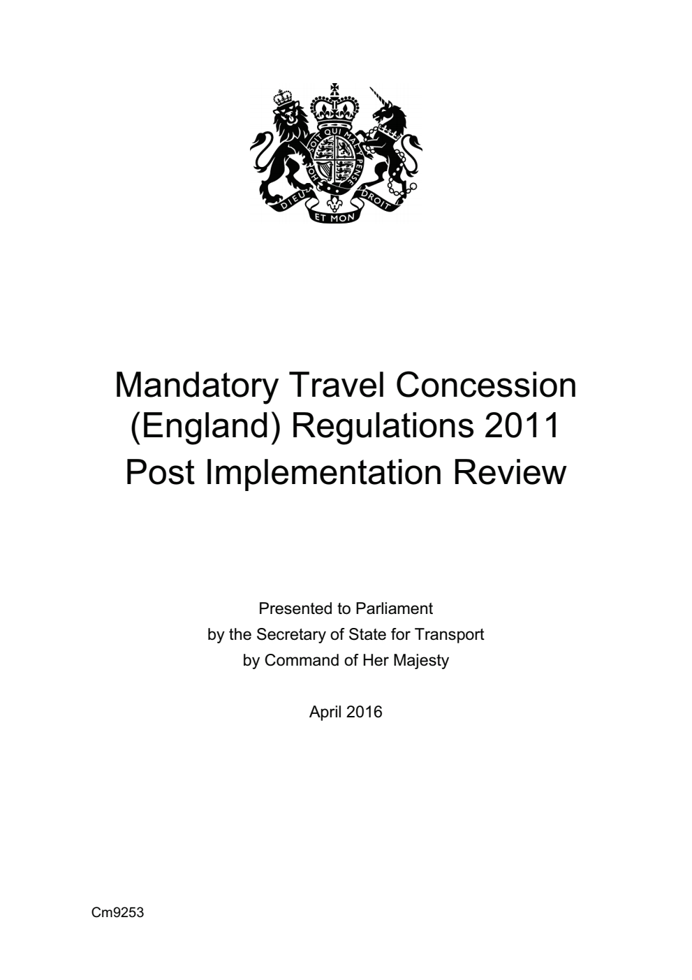 Mandatory Travel Concession (England) Regulations 2011 Post Implementation Review