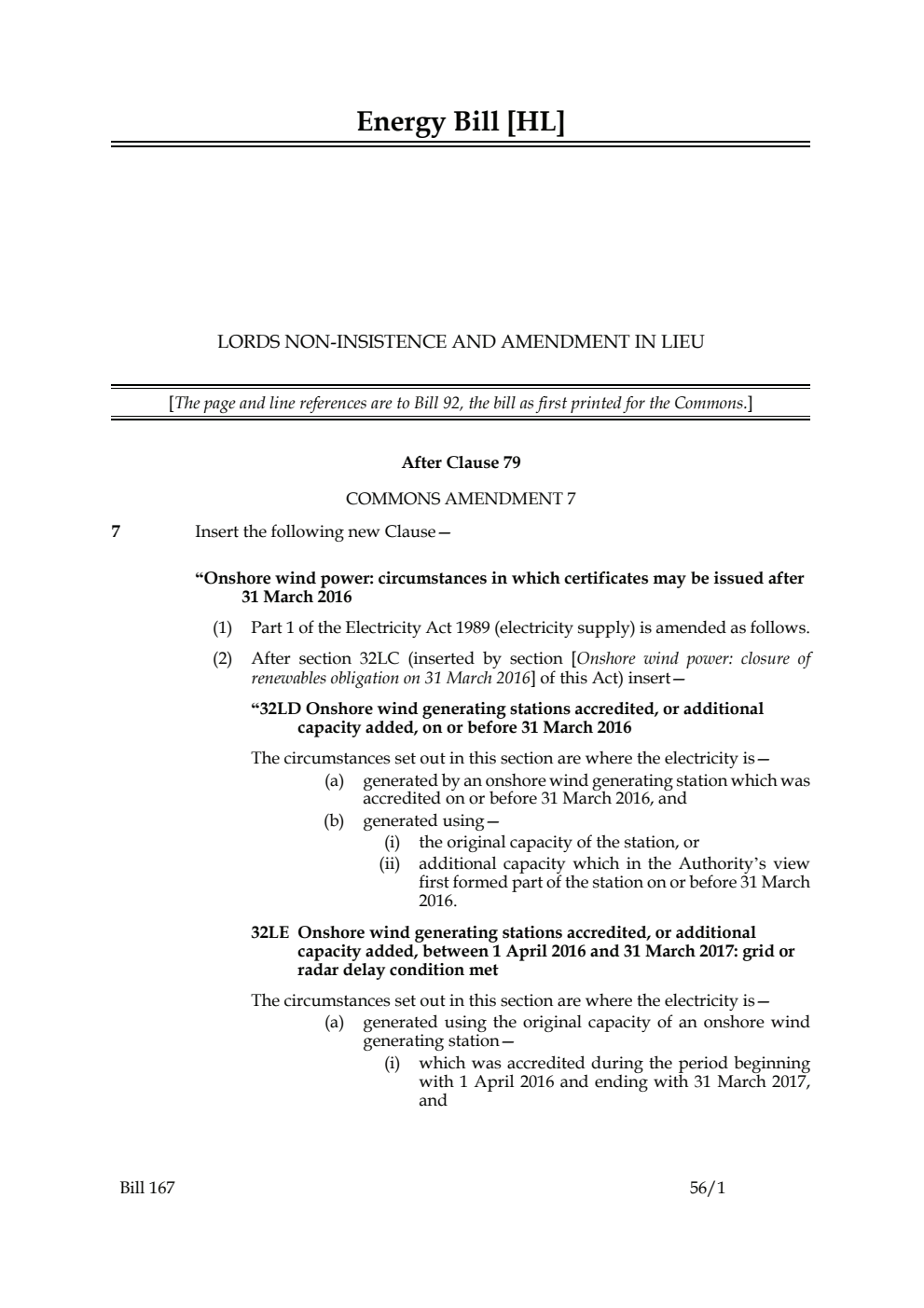Energy Bill Lords non-insistence and amendment in lieu