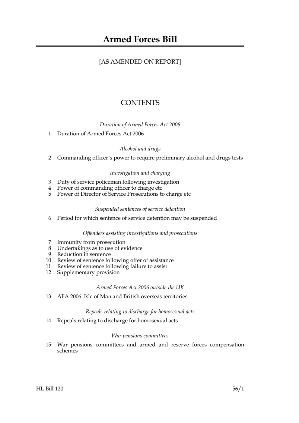 Armed Forces Bill [as amended on Report]