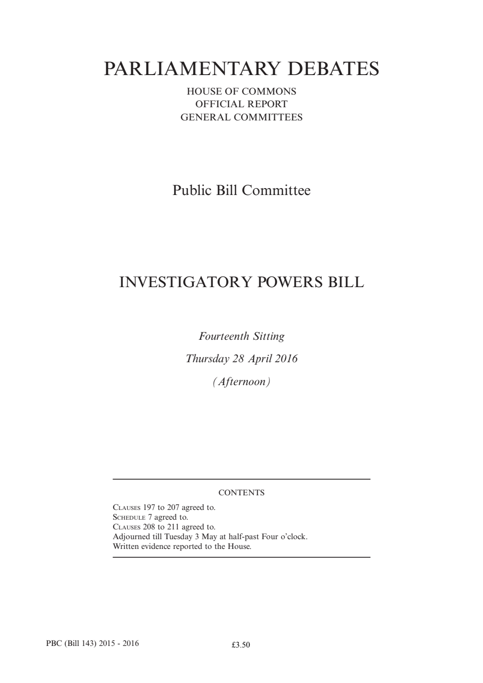 Investigatory Powers Bill Public Bill Committee 14th Sitting 28th April 2016 PM