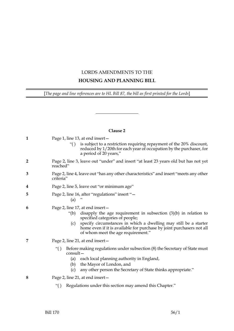 Lords Amendments to the Housing and Planning Bill