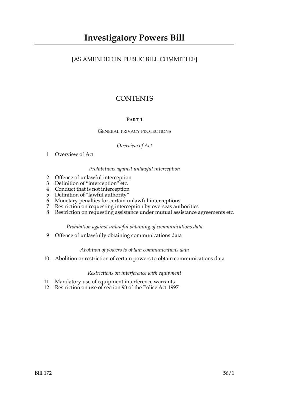 Investigatory Powers Bill [as amended in Public Bill Committee]