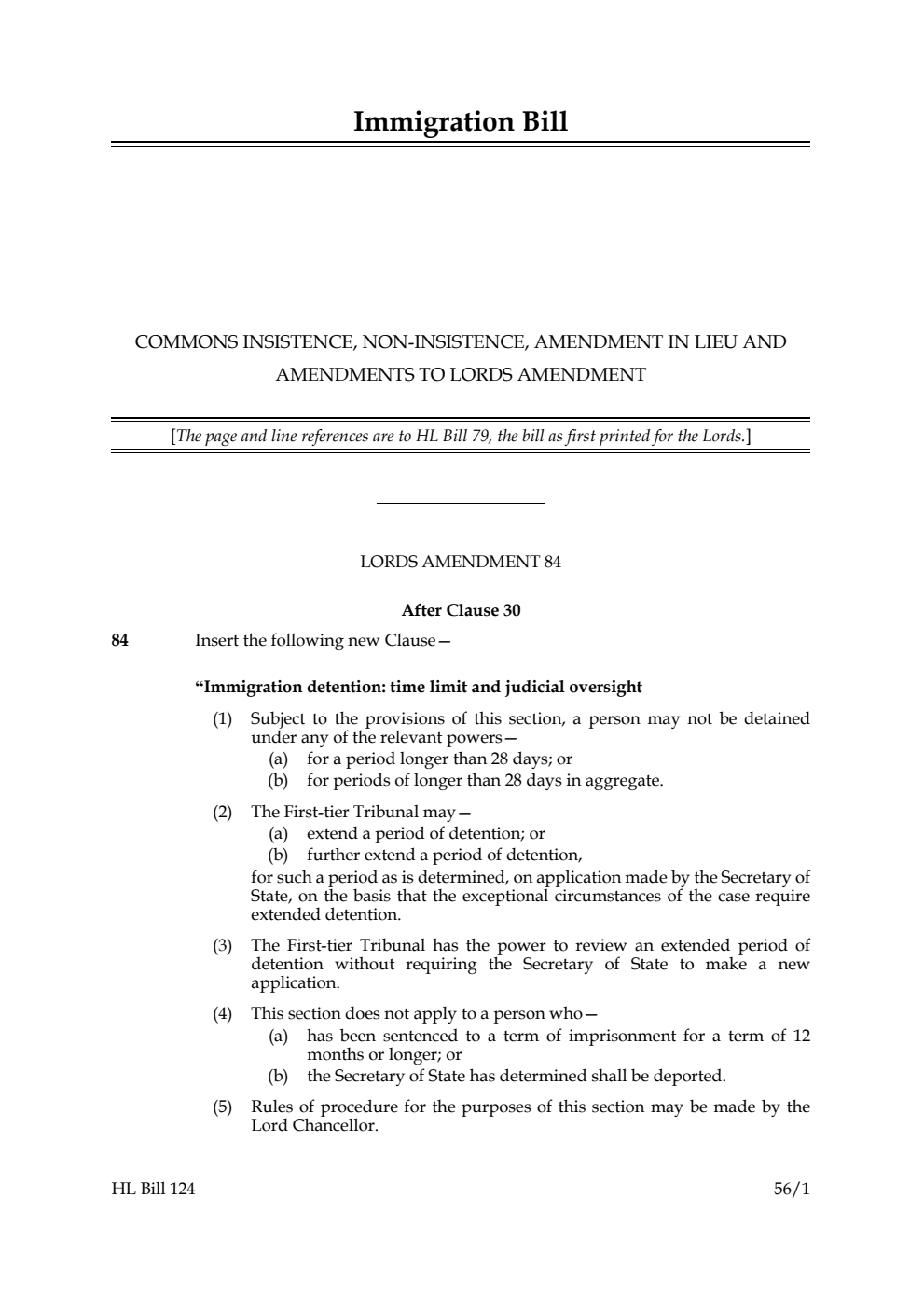 Immigration Bill Commons insistence, non-insistence, amendment in lieu and amendments to Lords amendment
