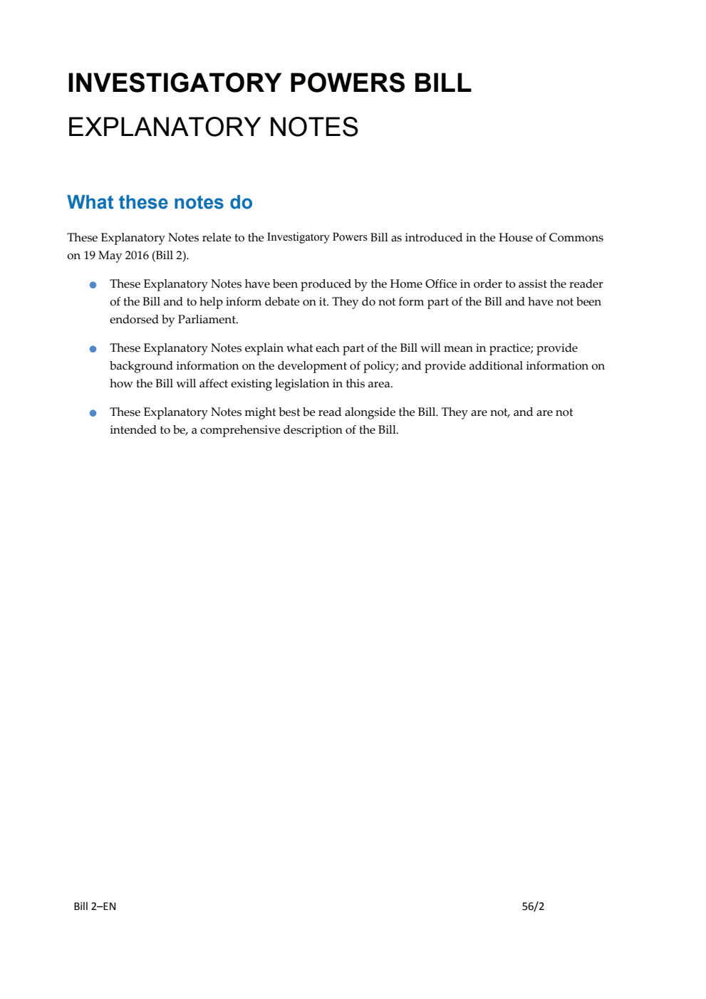 Investigatory Powers Bill Explanatory Notes