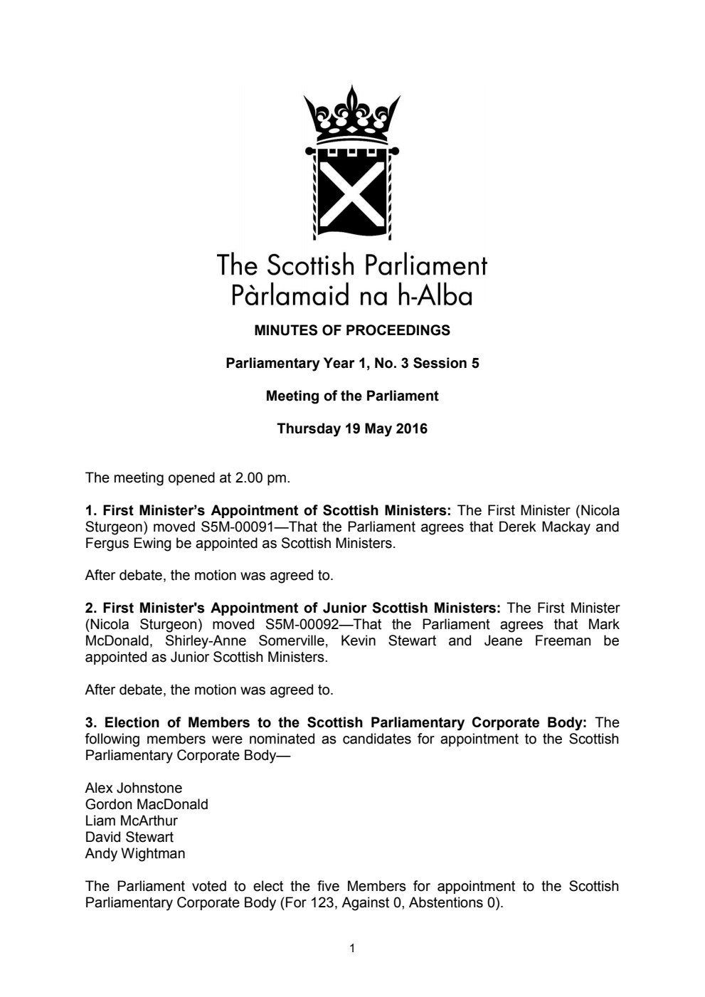 Minutes of Proceedings 19 May 2016 Vol. 1, No. 3 Session 5