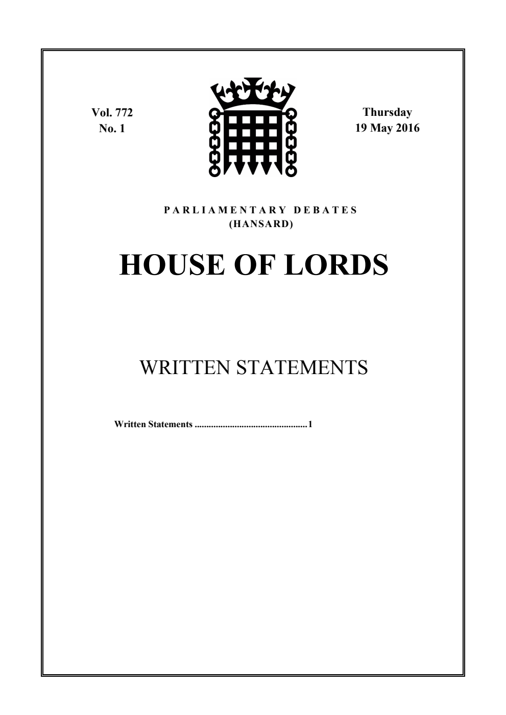 HOL Daily Report Written Statements 19.05.16