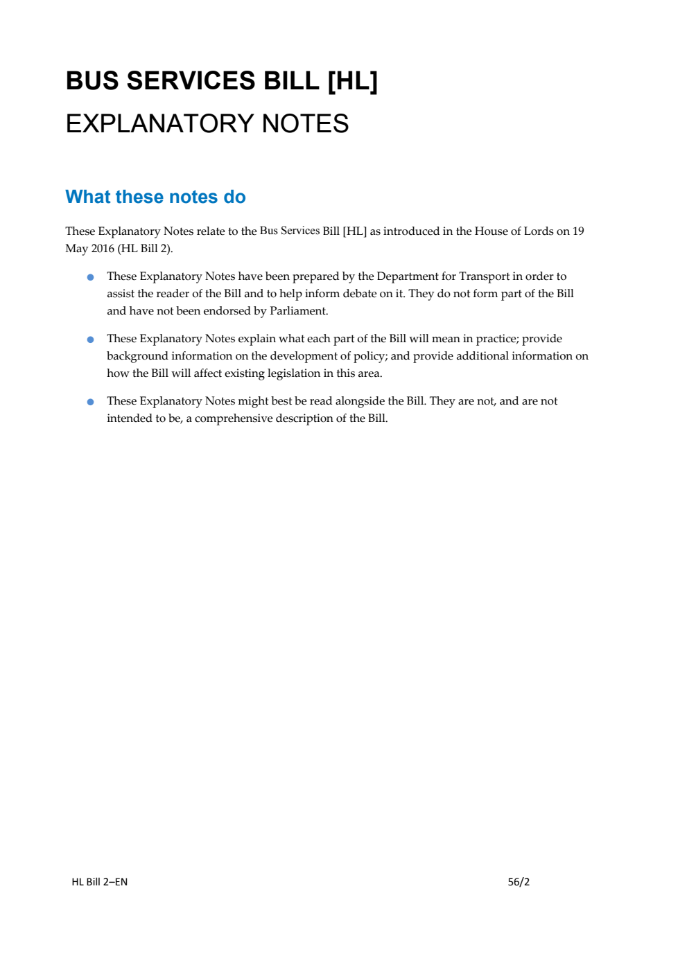 Bus Services Bill Explanatory Notes