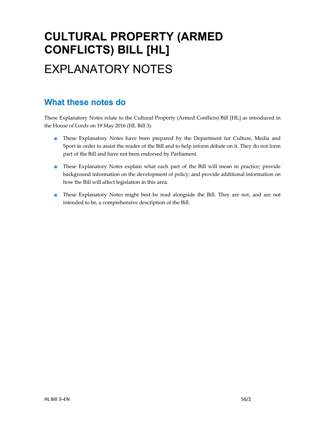 Cultural Property (Armed Conflicts) Bill Explanatory Notes