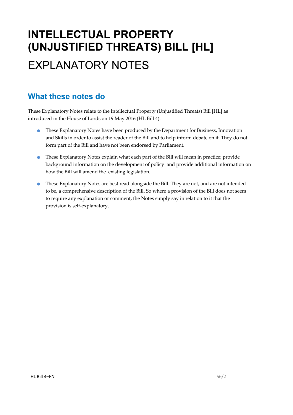 Intellectual Property (Unjustified Threats) Bill Explanatory Notes