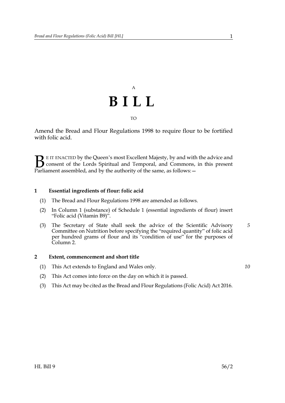 Bread and Flour Regulations (Folic Acid) Bill